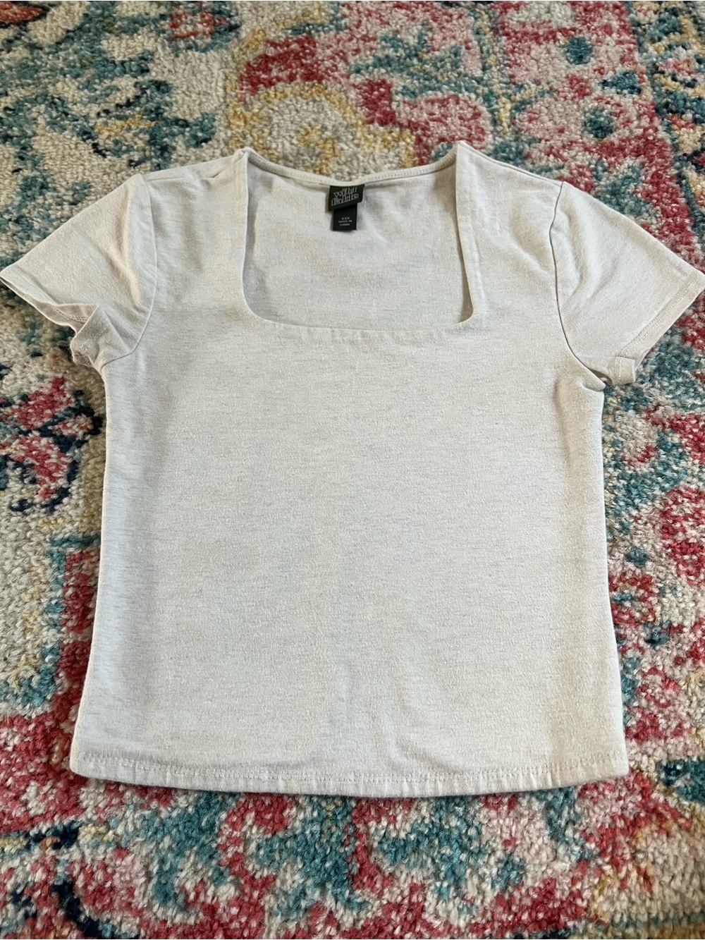 Wild Fable Square Neck Short Sleeve Top - Gray/Cream